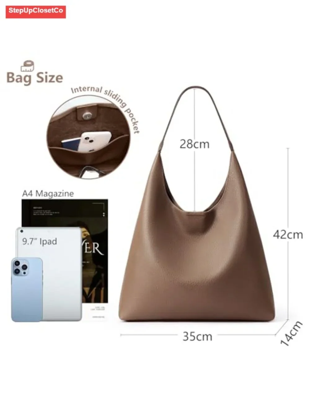 Slouchy 34cm Hobo Bag Vegan Leather Tote Weekender Women Casual Sack Purse